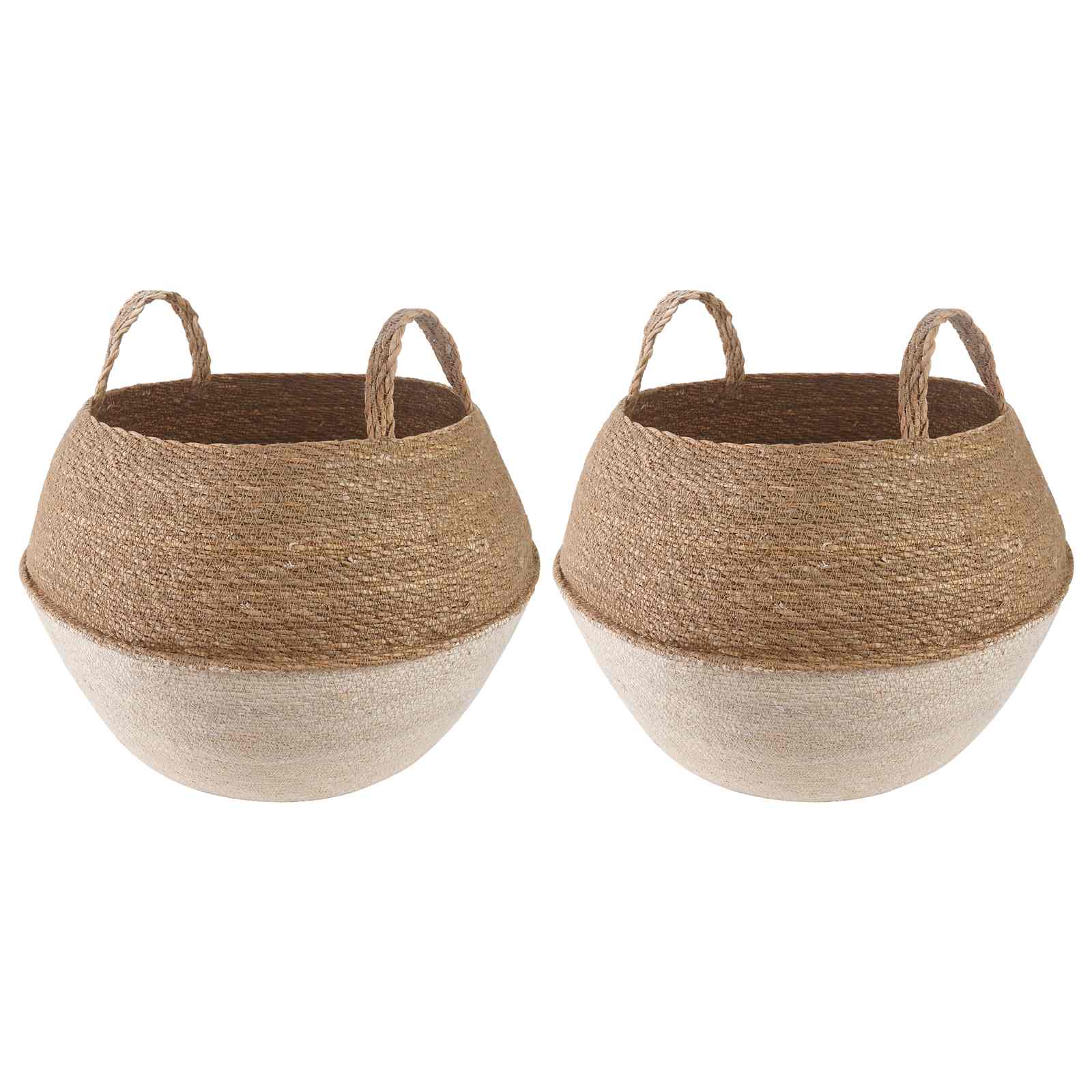 Γλάστρα με Χερούλια 2 pcs Λευκό Ø 45 x 36 cm 100% Θαλασσόχορτο - Pakobazaar