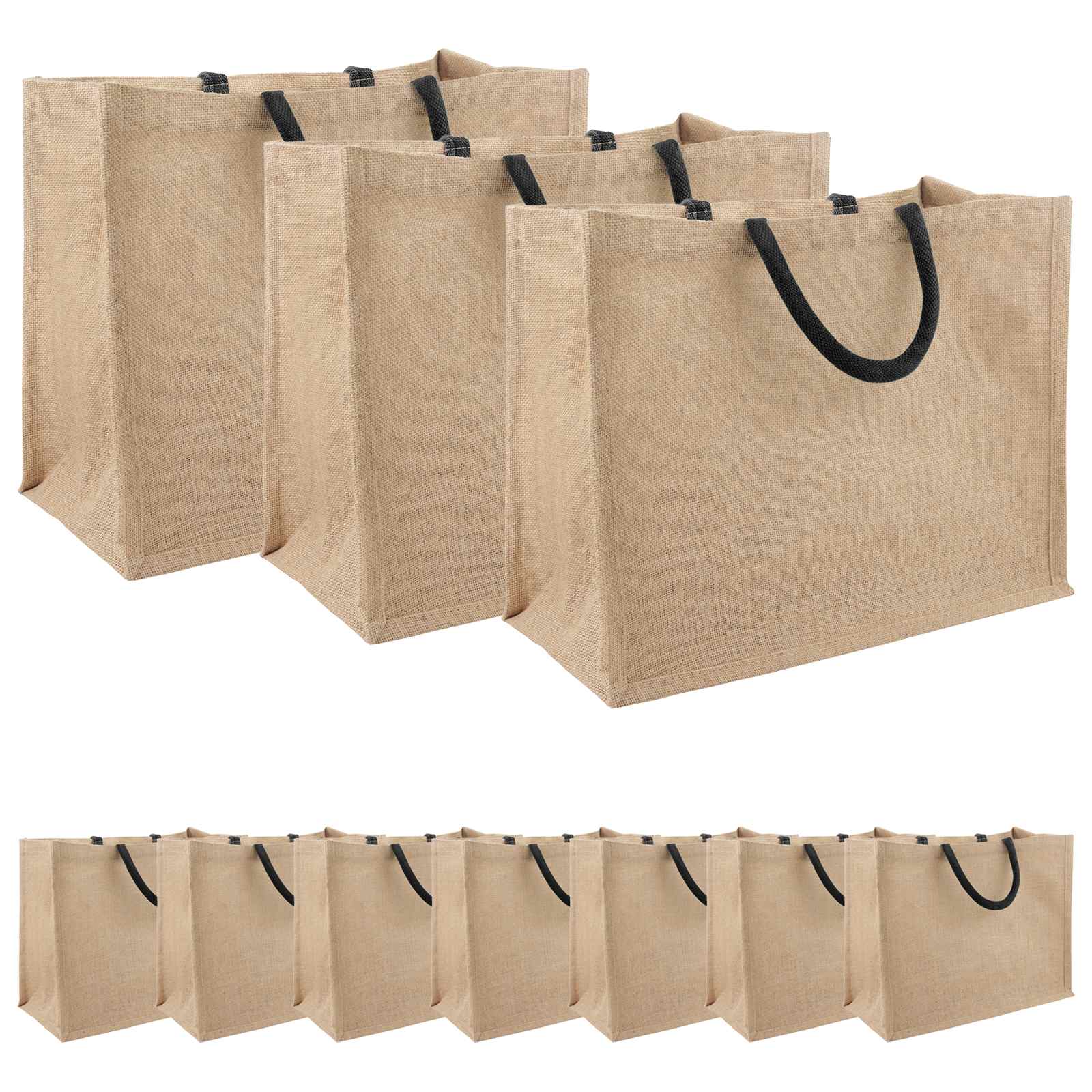 Τσάντες από γιούτα 10 pcs Φυσικό και Μαύρο 42 x 33 x 19 εκ - Pakobazaar