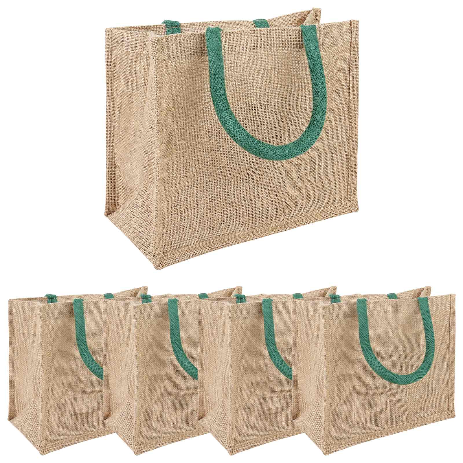 Τσάντες από γιούτα 5 pcs Φυσικό και Πράσινο 26 x 22 x 14 εκ - Pakobazaar