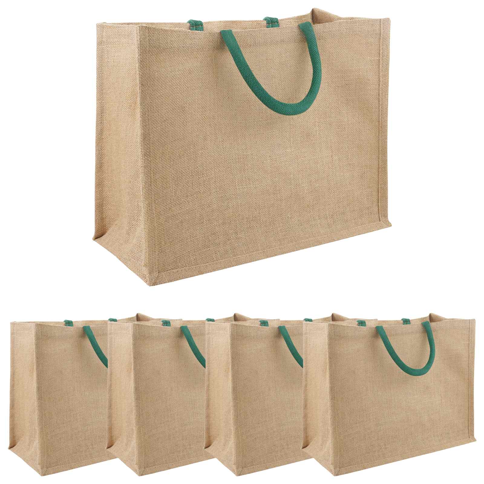 Τσάντες από γιούτα 5 pcs Φυσικό και Πράσινο 42 x 33 x 19 εκ - Pakobazaar