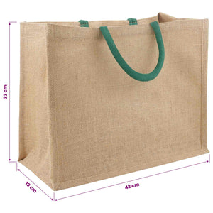 Τσάντες από γιούτα 5 Φυσικό και Πράσινο 42 x 33 x 19 εκ