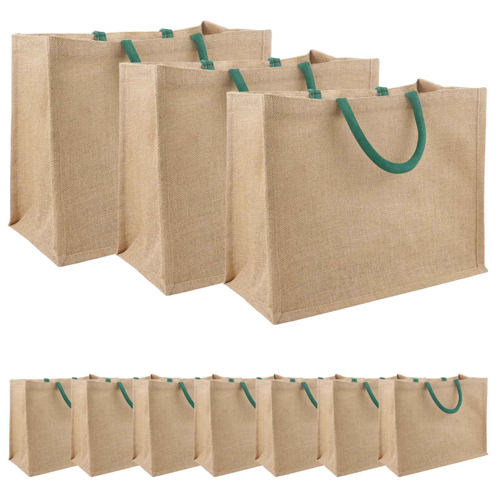 Τσάντες από γιούτα 10 pcs Φυσικό και Πράσινο 42 x 33 x 19 εκ - Pakobazaar