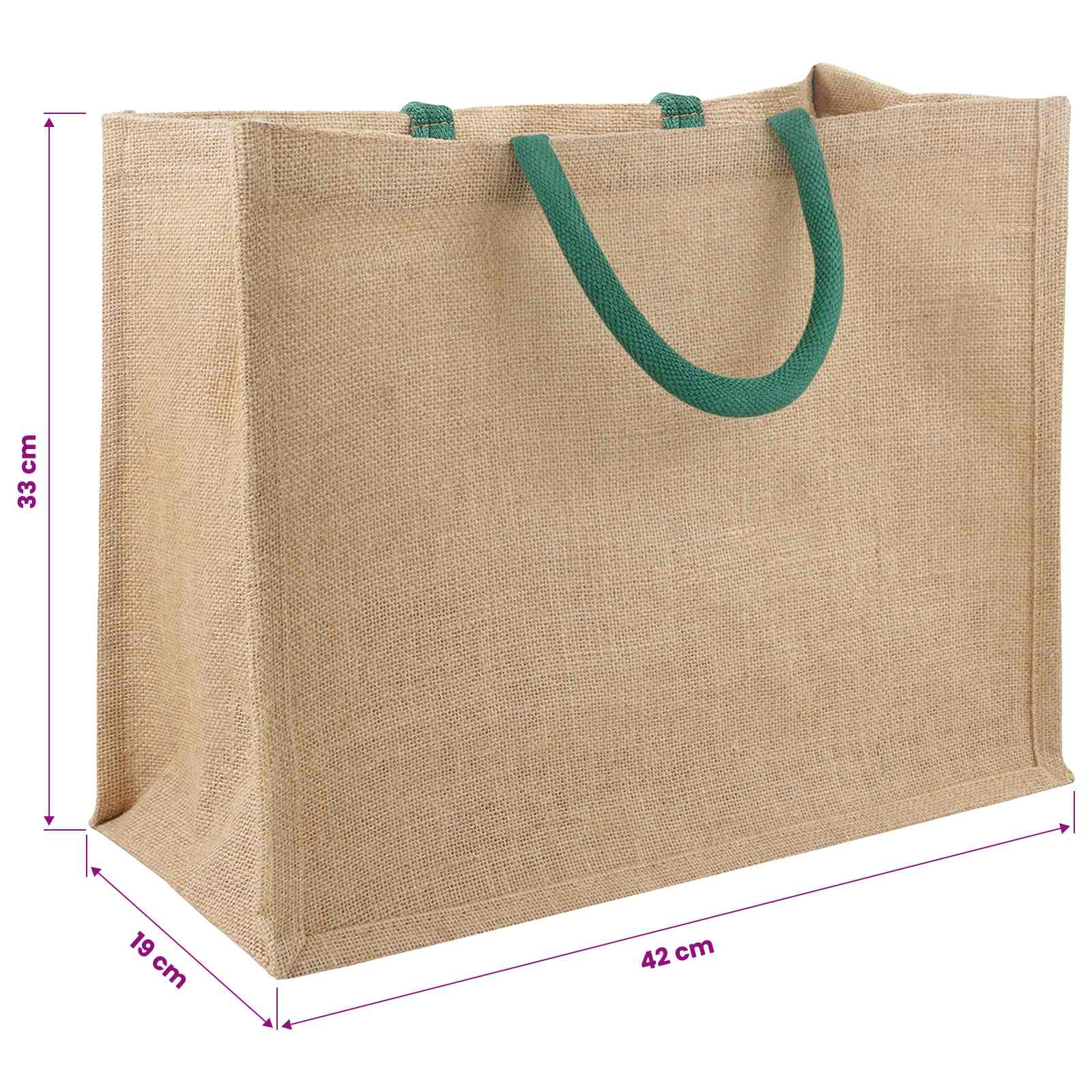 Τσάντες από γιούτα 10 pcs Φυσικό και Πράσινο 42 x 33 x 19 εκ - Pakobazaar