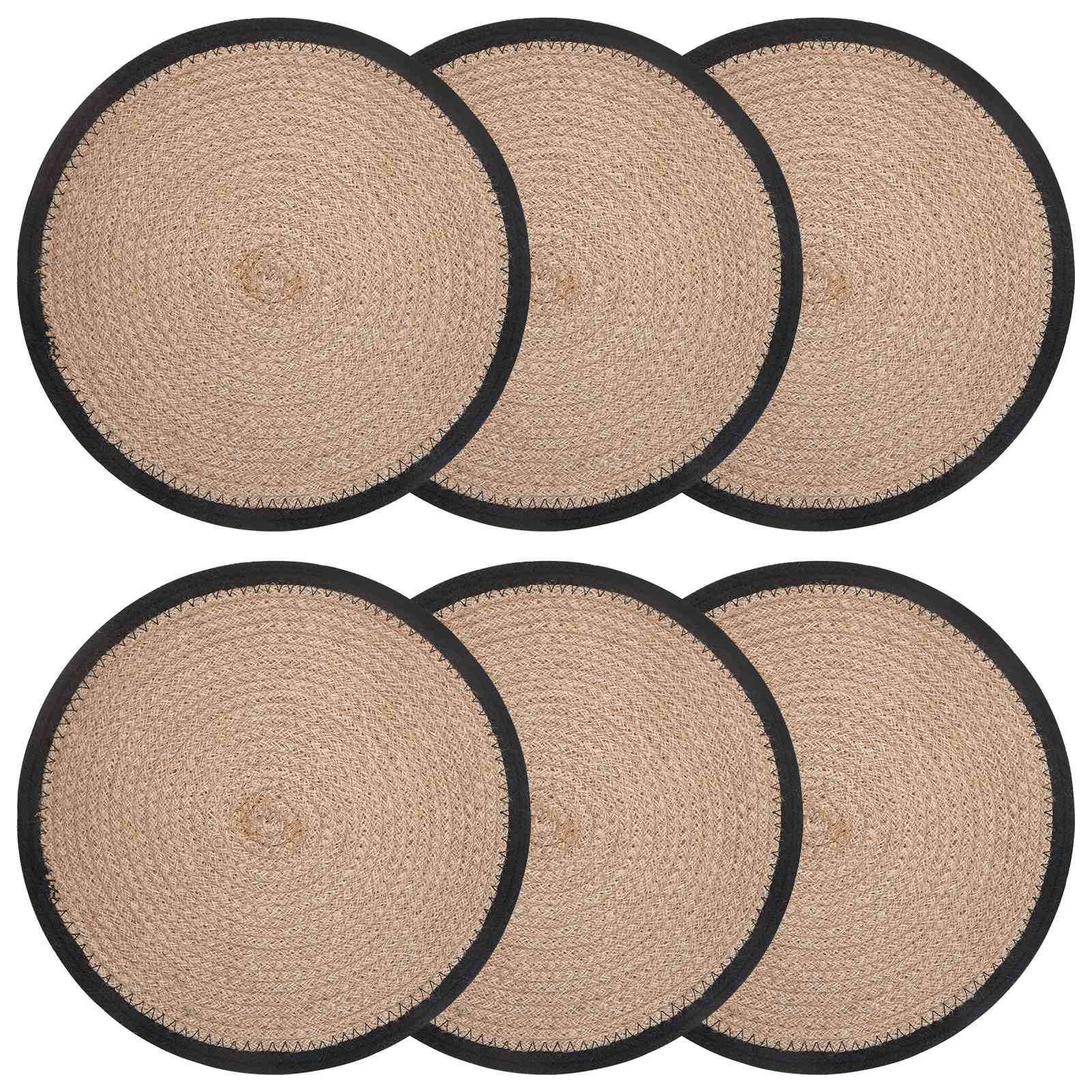 Σουπλά Γιούτας 6 pcs Φυσικό και Μαύρο Ø 30 cm 100% Γιούτα Τόσσα