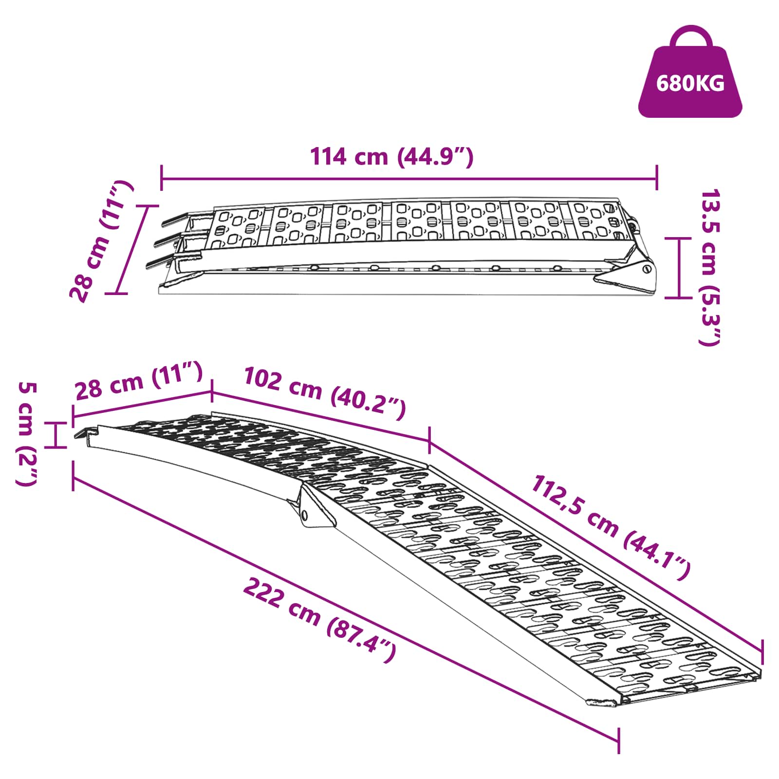 Πτυσσόμενη Ράμπα Μοτοσικλετών 340 κιλών ανά ράμπα 2 pcs Μαύρο - Pakobazaar