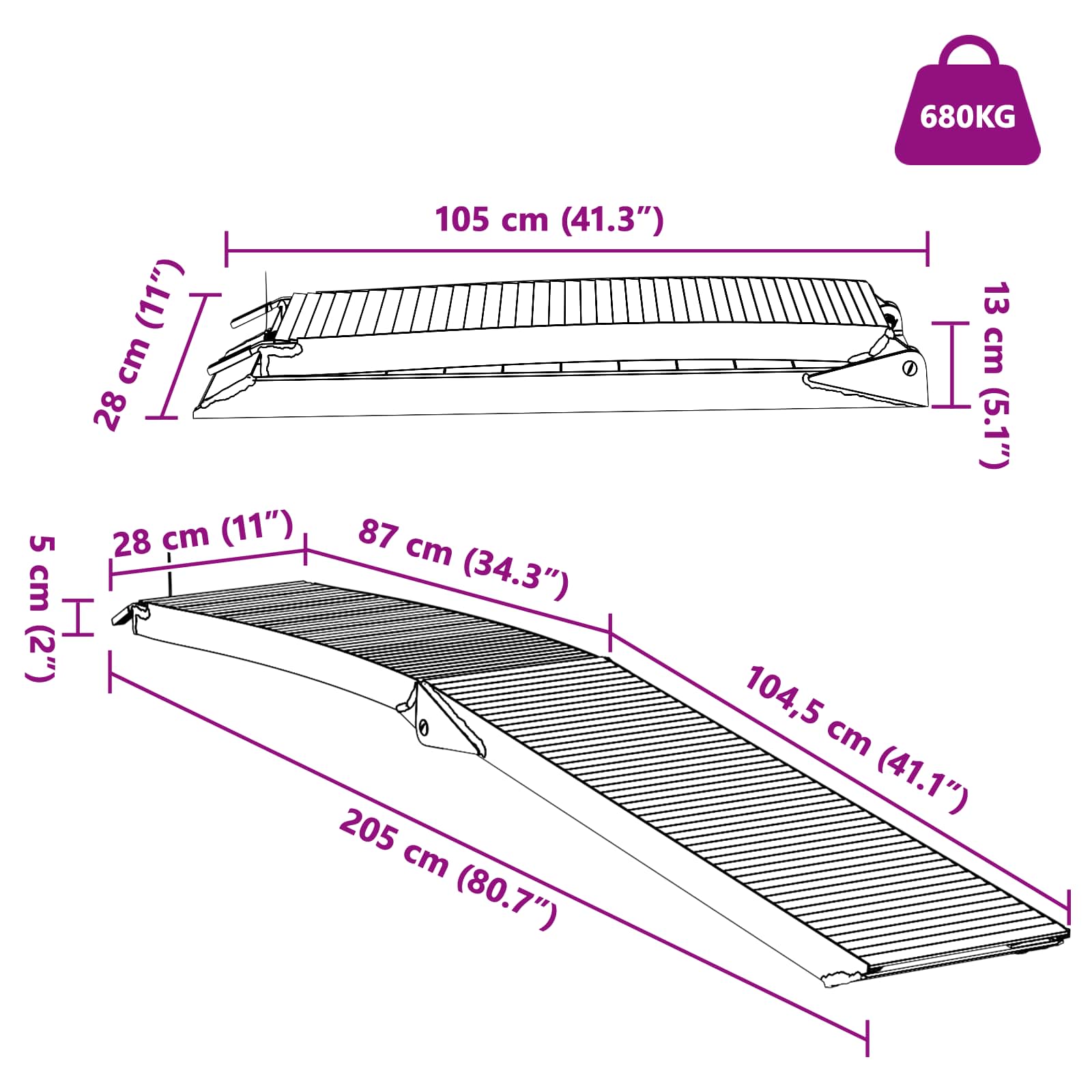 Ράμπα Μοτοσικλέτας 680 κιλά 2 pcs Ασημί 205 x 28 x 5 εκ - Pakobazaar