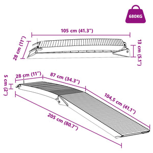 Ράμπα Μοτοσικλέτας 680 κιλά 2 pcs Ασημί 205 x 28 x 5 εκ - Pakobazaar