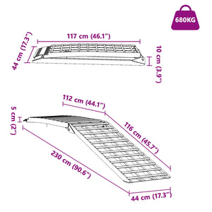 Ράμπα Μοτοσικλέτας 680 κιλά Ασημί 230 x 44 x 5 εκ. Αλουμίνιο - Pakobazaar