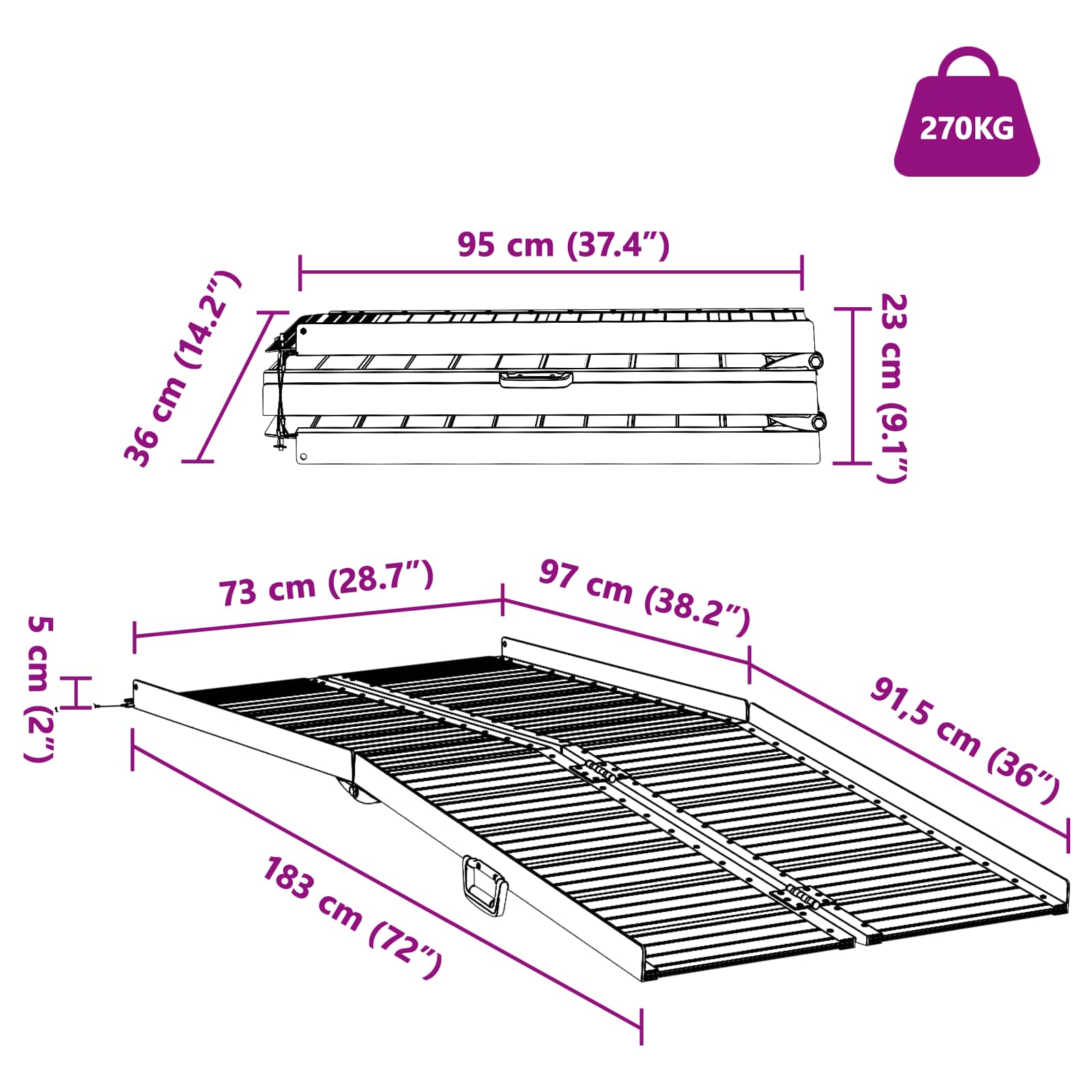 Ράμπα για αμαξίδιο 270 κιλών Ασημί 92 x 73 x 5 εκ Αλουμίνιο - Pakobazaar