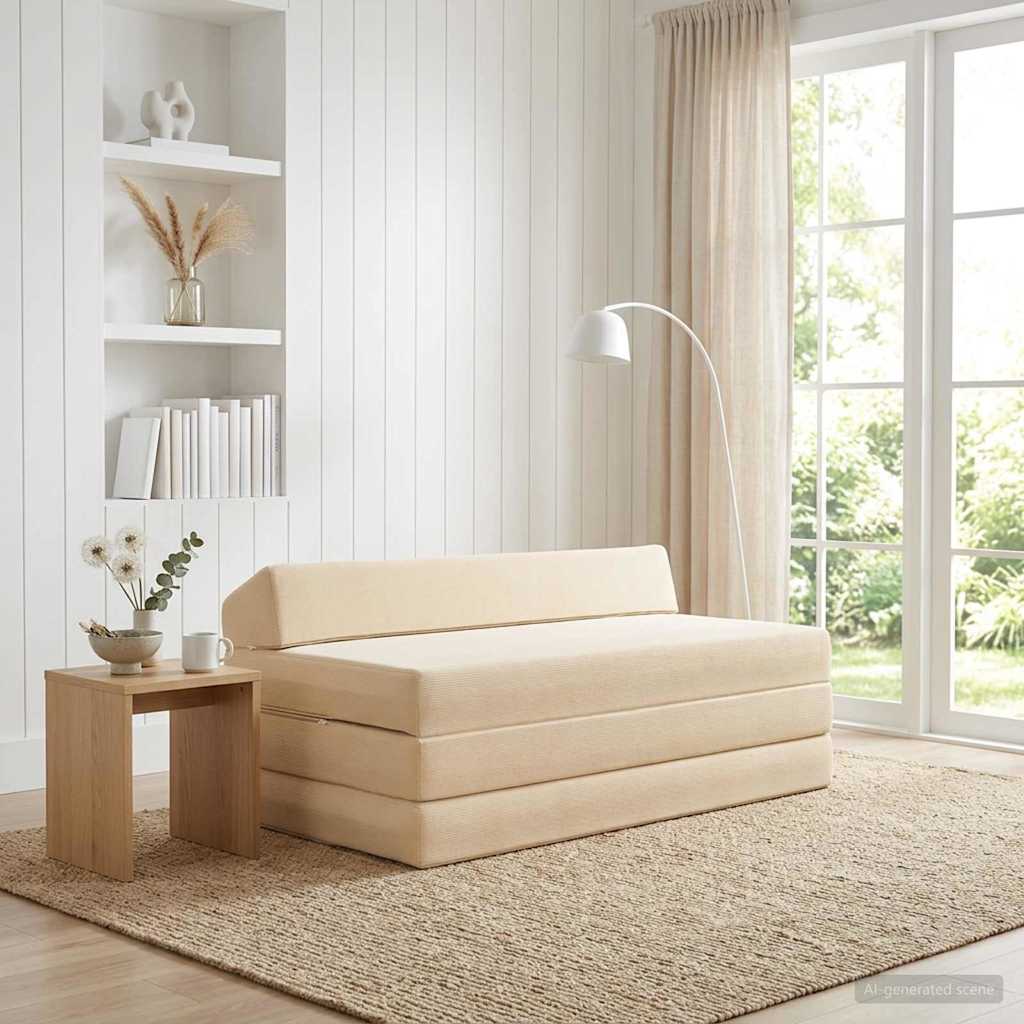 Κρεβάτι Καναπέ Αναδιπλούμενο Κρεμ 120 x 60 x 49 εκ Ύφασμα - Pakobazaar