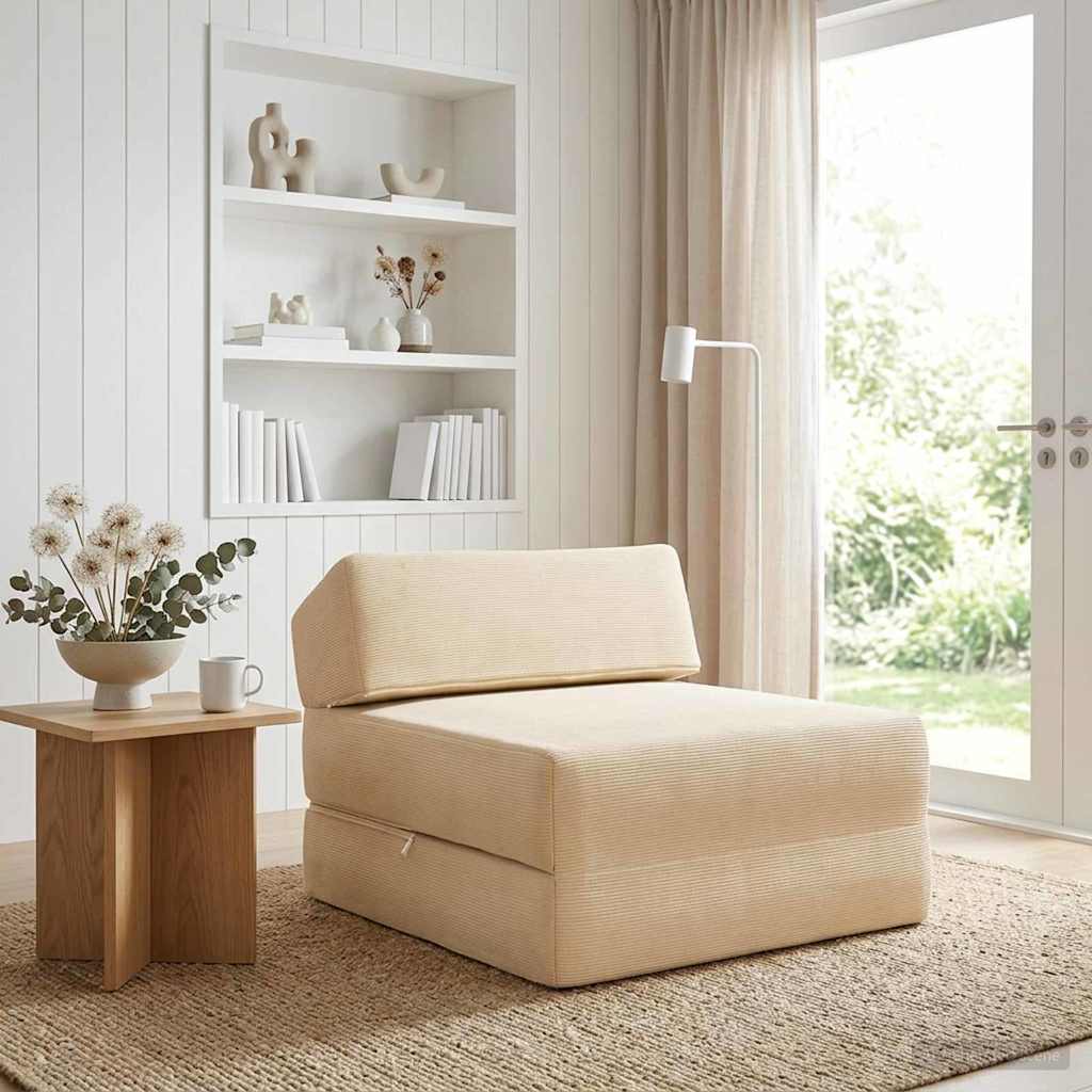 Κρεβάτι Καναπέ Αναδιπλούμενο Κρεμ 60 x 70 x 41 εκ Ύφασμα - Pakobazaar