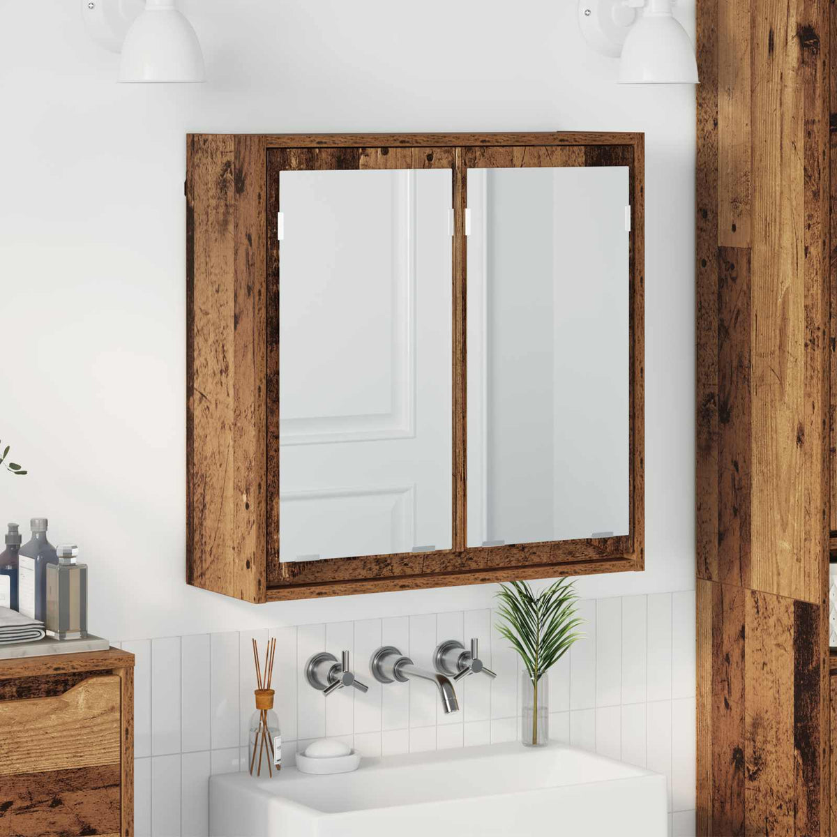 Καθρέφτης Ντουλάπα Μπάνιου Παλιό Ξύλο 60 x 20 x 60 cm - Pakobazaar
