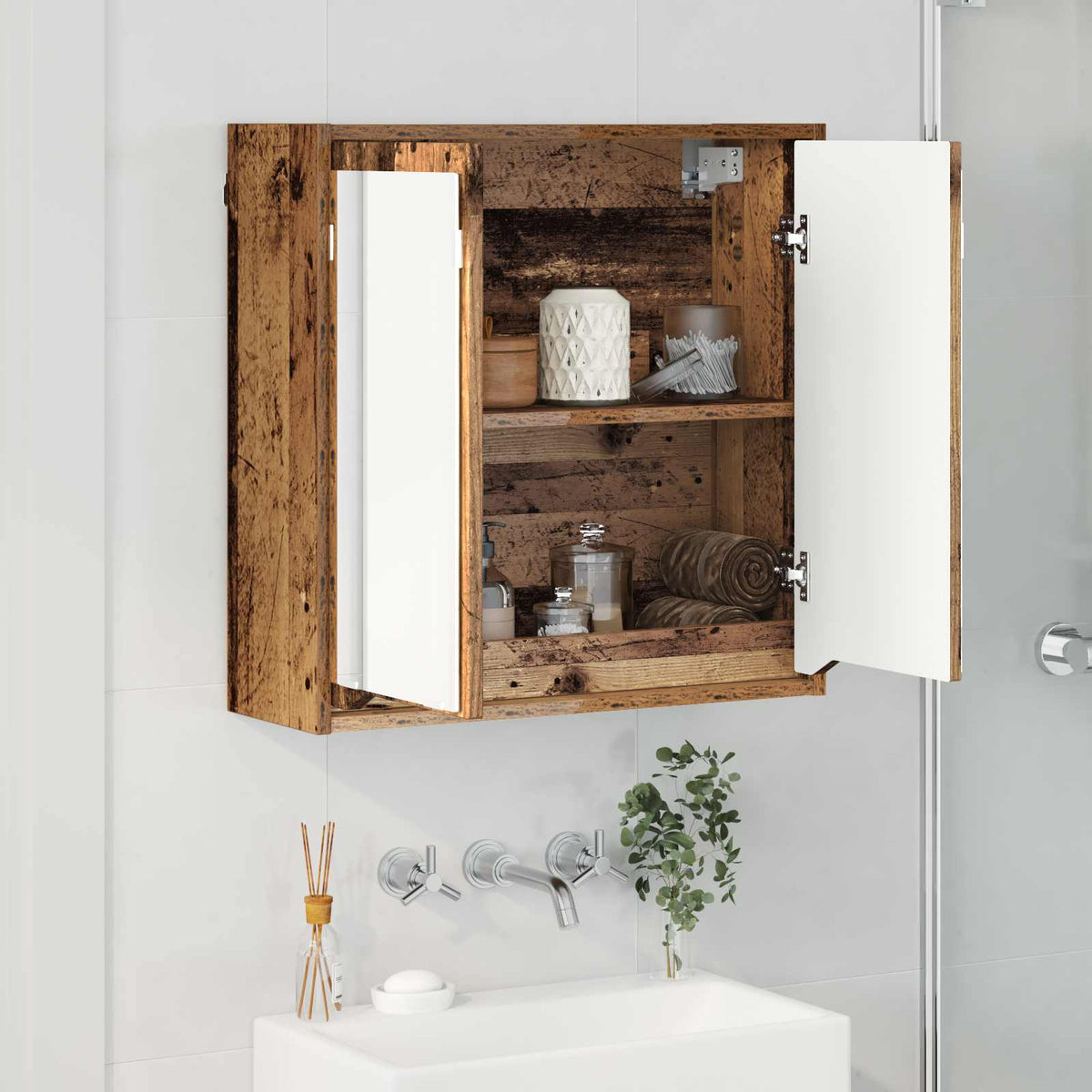 Καθρέφτης Ντουλάπα Μπάνιου Παλιό Ξύλο 60 x 20 x 60 cm - Pakobazaar