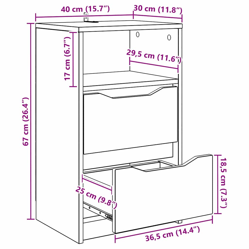 Κομοδίνα 2 pcs Καφέ δρυς 40 x 30 x 467 εκ Επεξεργασμένο ξύλο - Pakobazaar