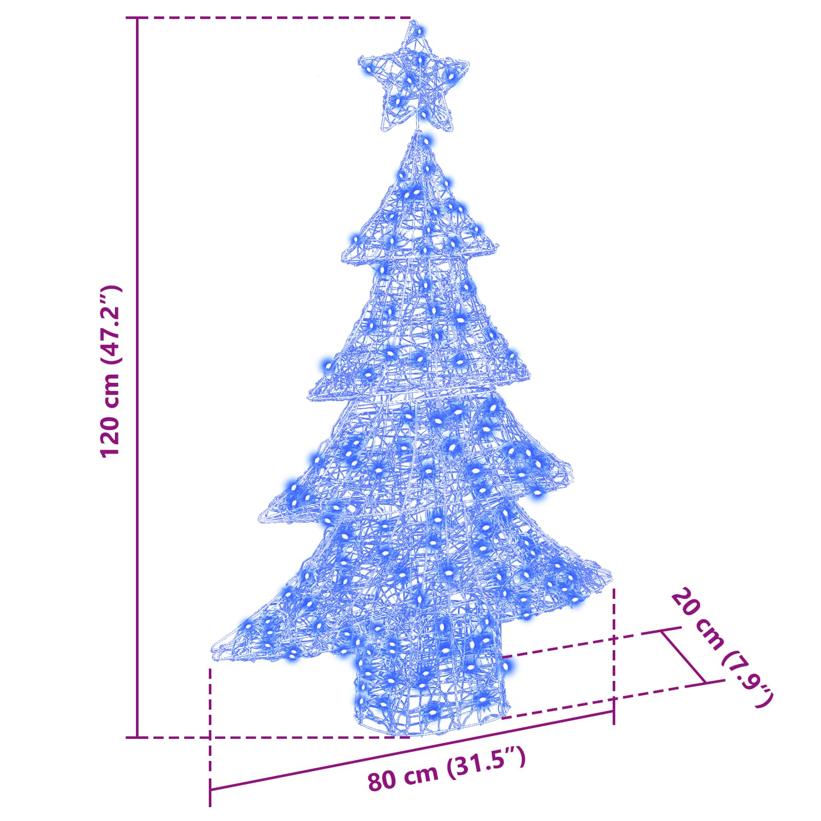 Χριστουγεννιάτικο Δέντρο με 100 LED Μπλε 120 cm Ακρυλικό - Pakobazaar