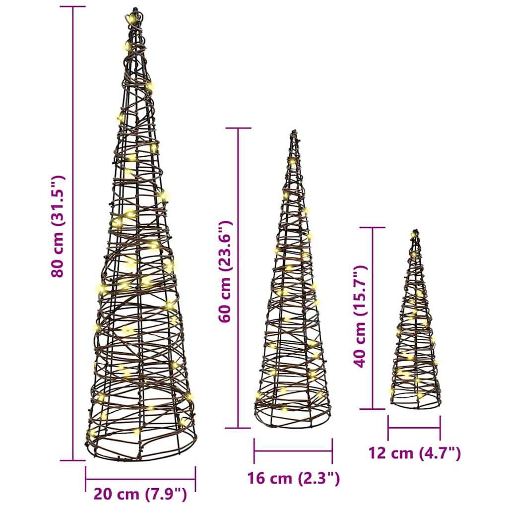 Χριστουγεννιάτικο Δέντρο με 90 LED 3 pcs Θερμό λευκό Ρατάν - Pakobazaar