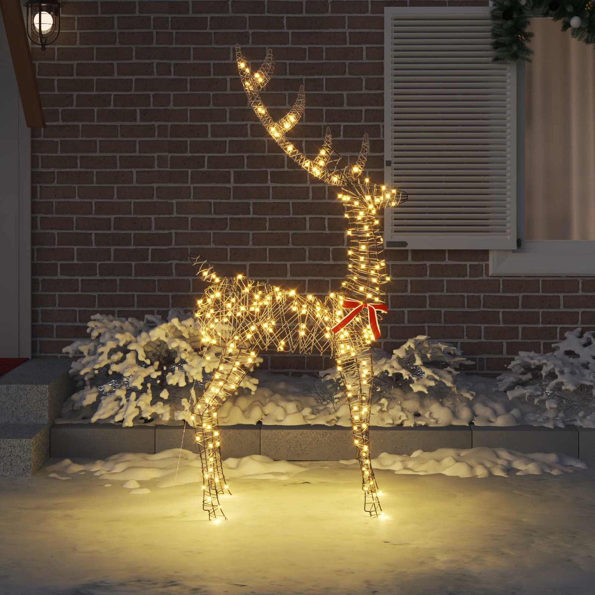 3D Ελάφι 250 LED Θερμό λευκό 180 cm Ρατάν