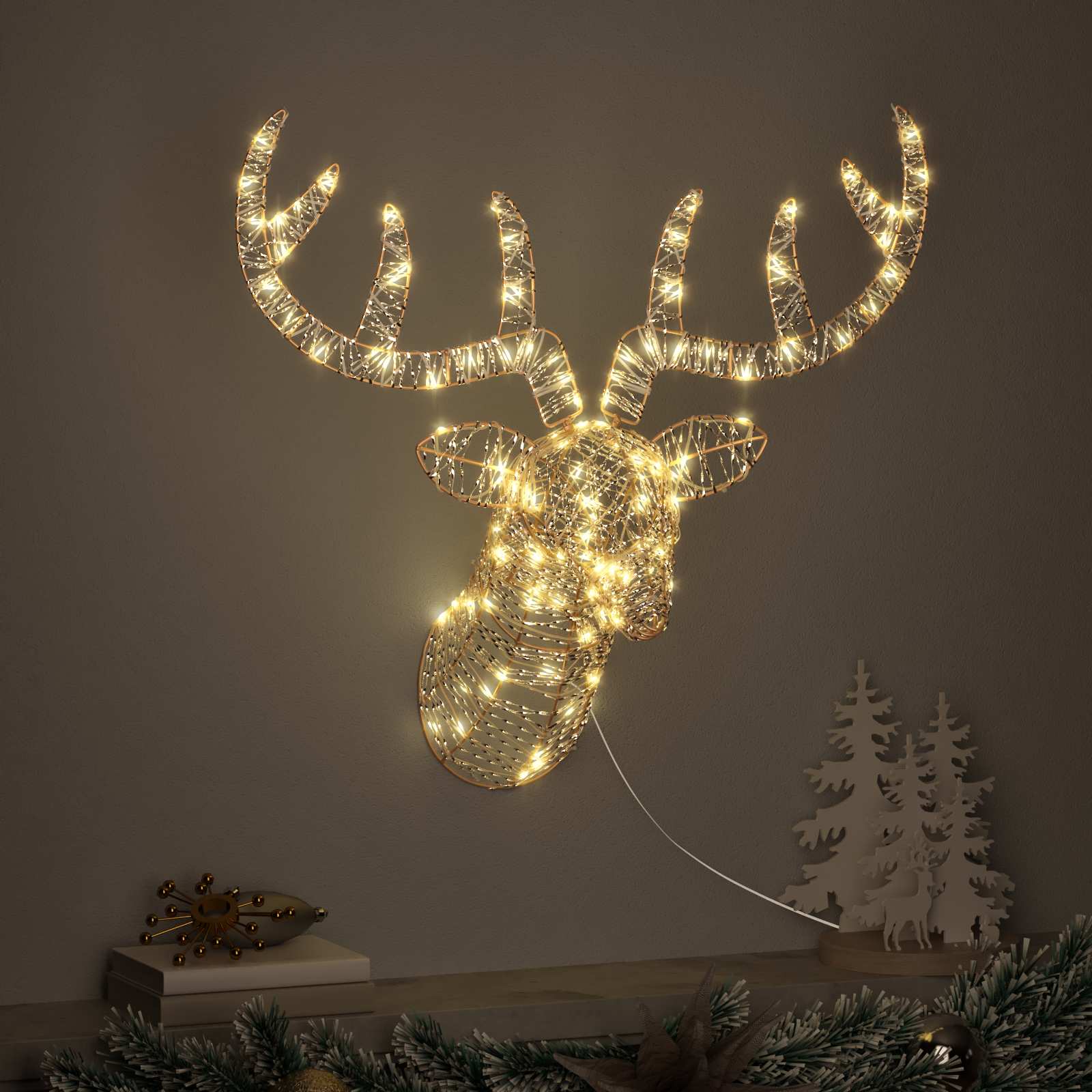 Έλκηθρο με Ελάφια Θερμό λευκό 68 x 36.5 x 62.5 εκ. PET - Pakobazaar