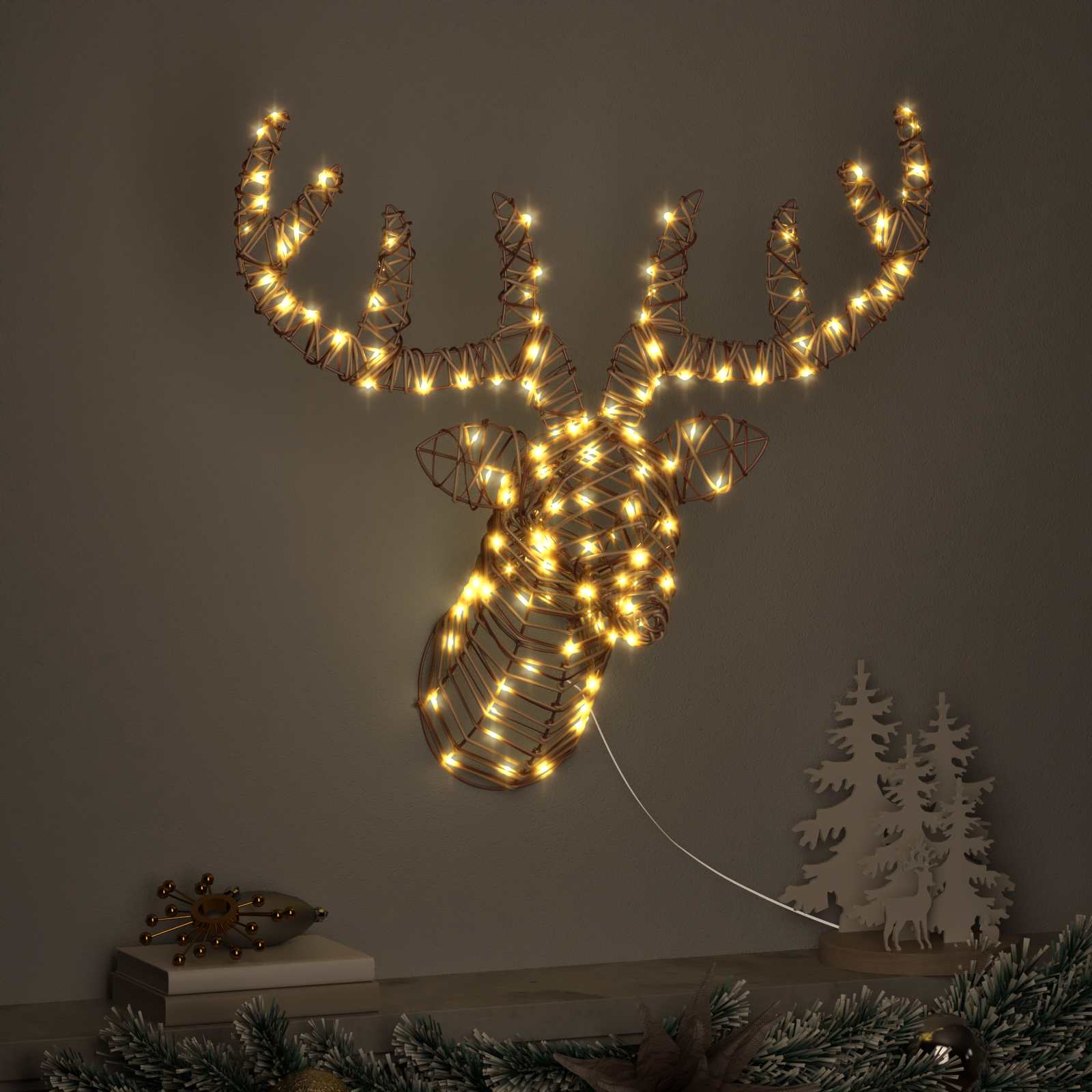 Έλκηθρο με Ελάφια Θερμό λευκό 68 x 36,5 x 62,5 εκ Ρατάν - Pakobazaar