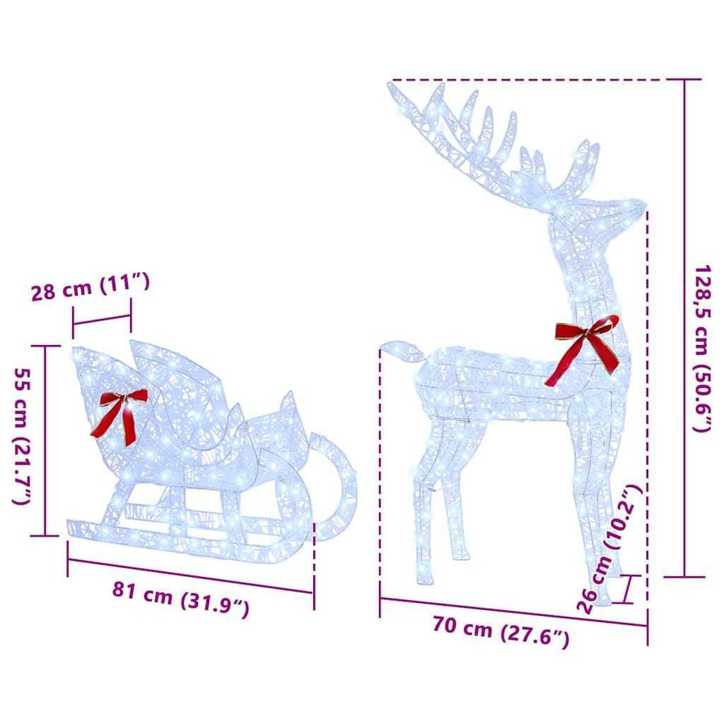 Έλκηθρο με Ελάφια Ψυχρό λευκό 70 x 26 x 130 εκ. Ακρυλικό - Pakobazaar