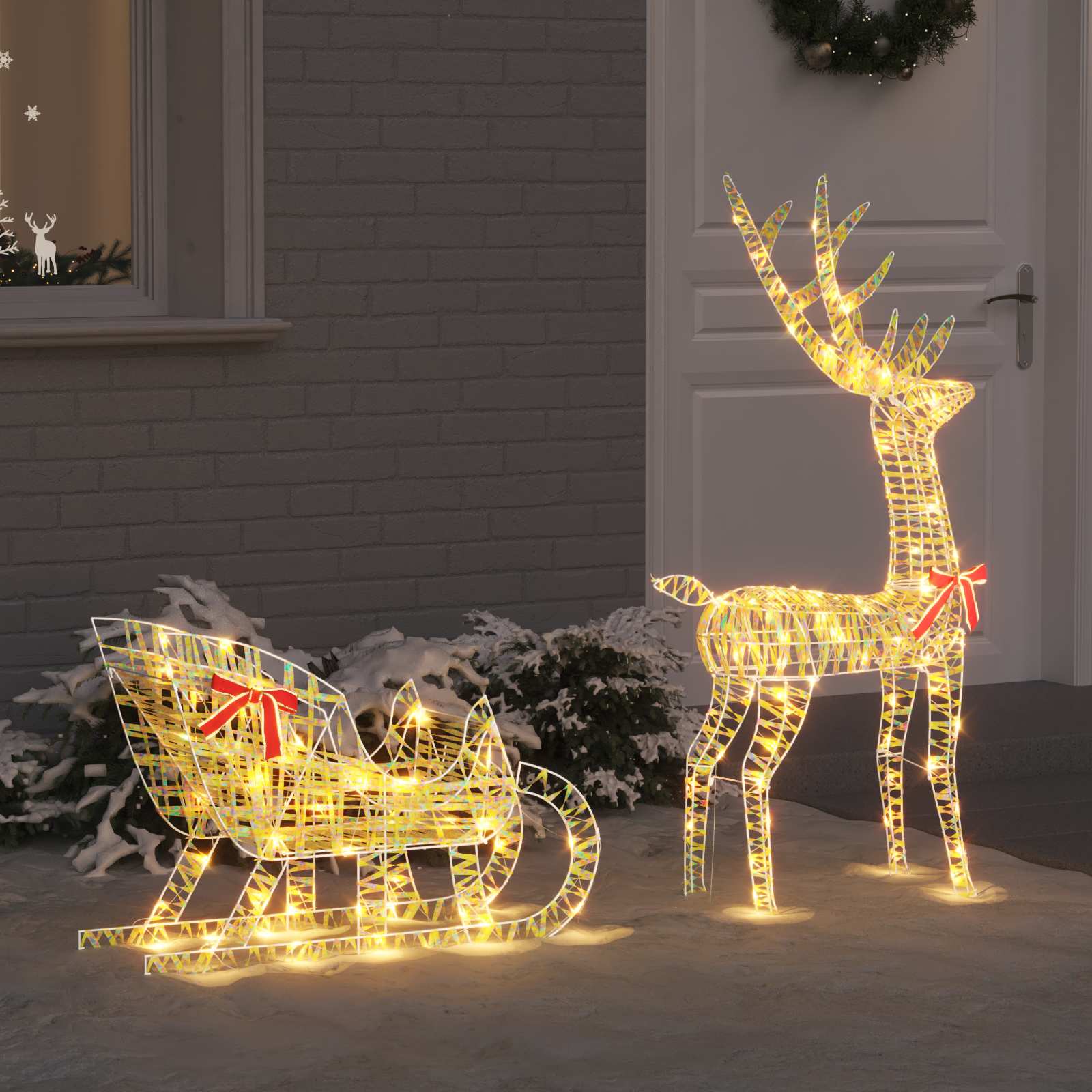 Έλκηθρο με Ελάφια με 200 LED Θερμό λευκό 70 x 26 x 129 εκ. PET - Pakobazaar