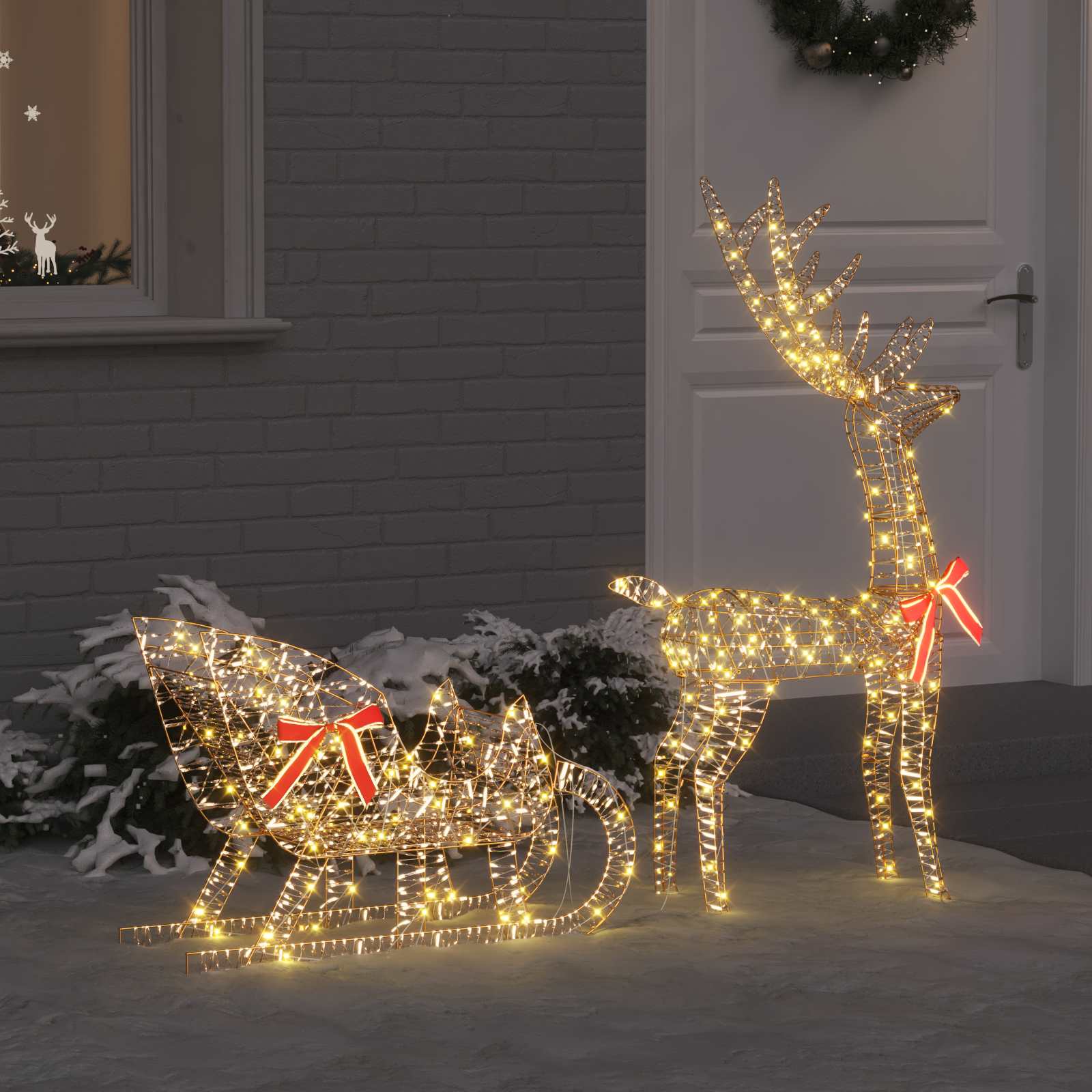 Έλκηθρο με Ελάφια με 200 LED Θερμό λευκό 70 x 26 x 129 εκ. PET - Pakobazaar