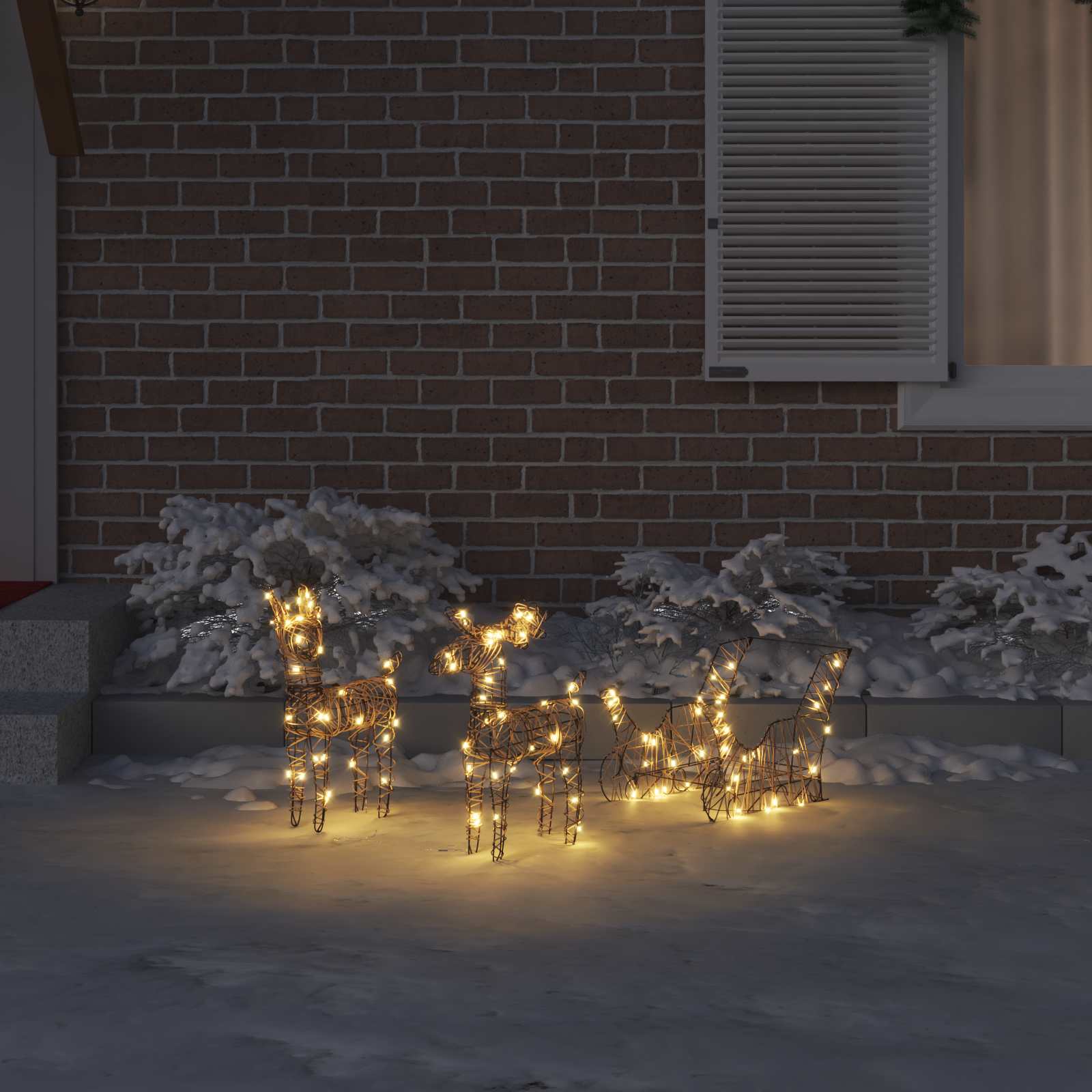 Έλκηθρο με Ελάφια με 160 LED Θερμό λευκό 53 x 28 x 33 εκ Ρατάν - Pakobazaar