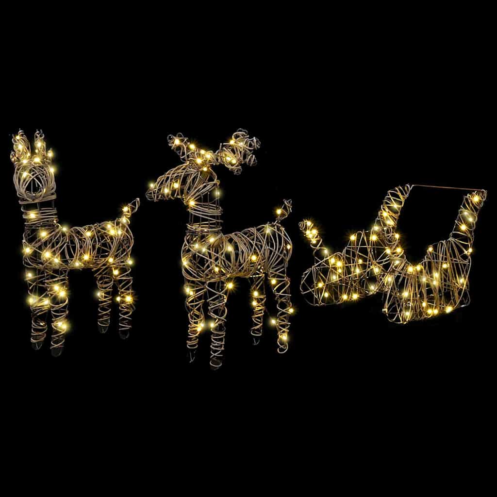 Έλκηθρο με Ελάφια με 160 LED Θερμό λευκό 53 x 28 x 33 εκ Ρατάν - Pakobazaar