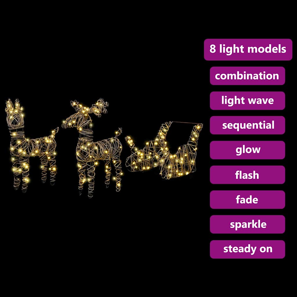 Έλκηθρο με Ελάφια με 160 LED Θερμό λευκό 53 x 28 x 33 εκ Ρατάν - Pakobazaar