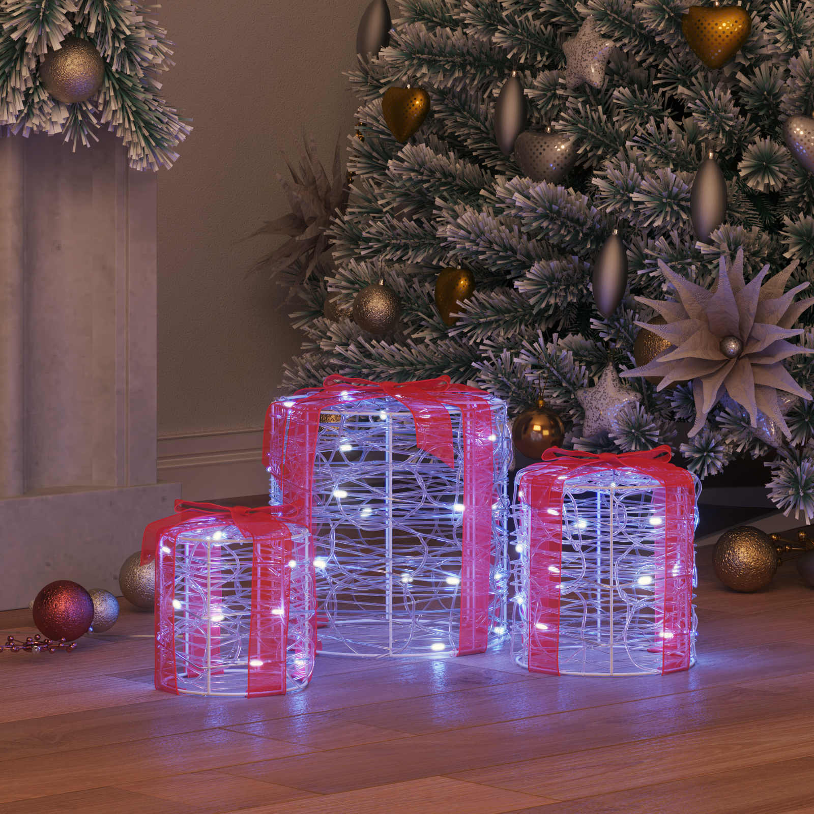 Διακόσμηση Κουτιού Δώρου 3 pcs Ψυχρό λευκό 20 x 20 x 21 εκ - Pakobazaar