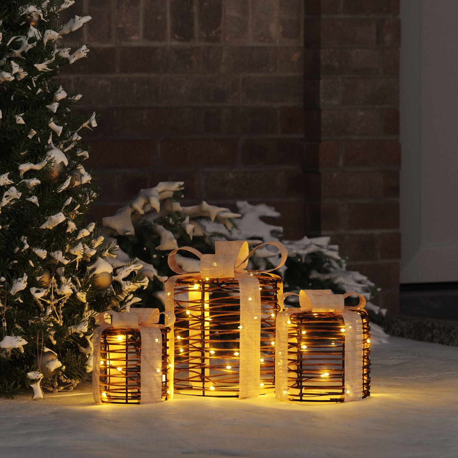 Διακόσμηση Κουτιού Δώρου με 60 LED 3 pcs Θερμό λευκό Ρατάν - Pakobazaar