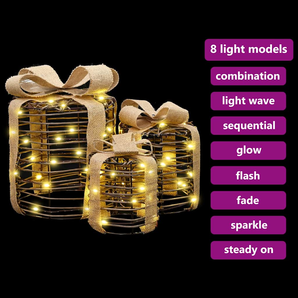 Διακόσμηση Κουτιού Δώρου με 60 LED 3 pcs Θερμό λευκό Ρατάν - Pakobazaar