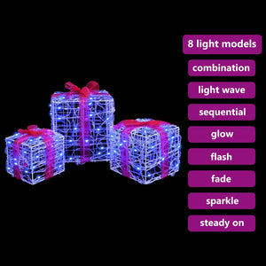 Κουτί Δώρου με 60 LED 3 pcs Μπλε 20 x 20 x 20 εκ. Ακρυλικό - Pakobazaar