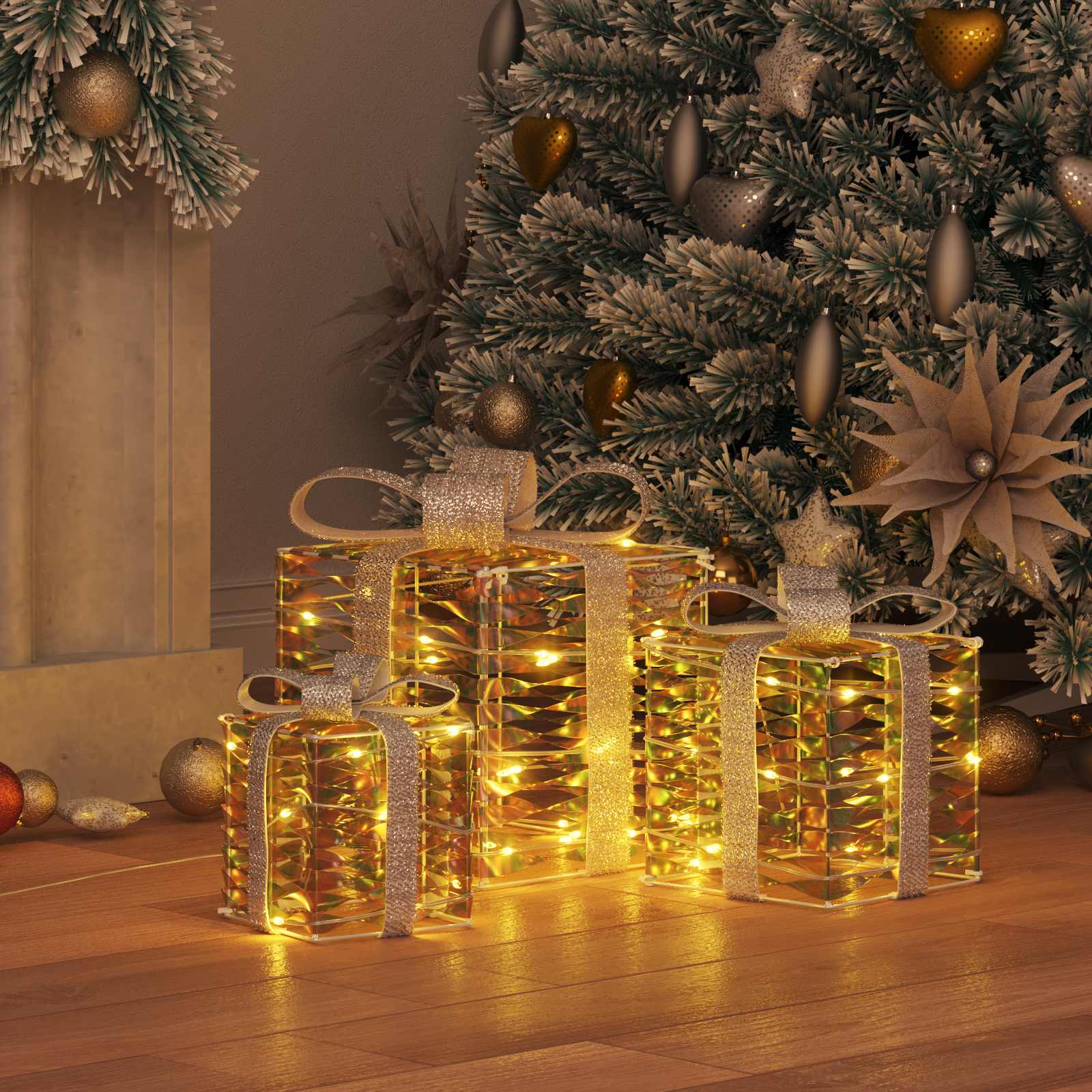 Κουτί Δώρου με 60 LED 3 pcs Θερμό λευκό 20 x 20 x 20 εκ. PET - Pakobazaar