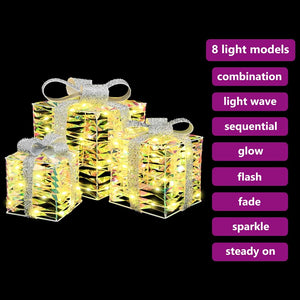 Κουτί Δώρου με 60 LED 3 pcs Θερμό λευκό 20 x 20 x 20 εκ. PET - Pakobazaar