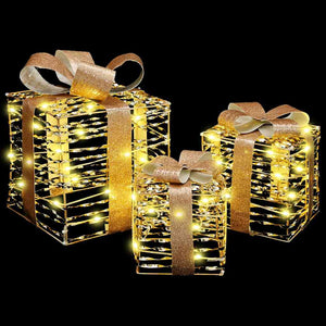 Κουτί Δώρου με 60 LED 3 pcs Θερμό λευκό 20 x 20 x 20 εκ. PET - Pakobazaar