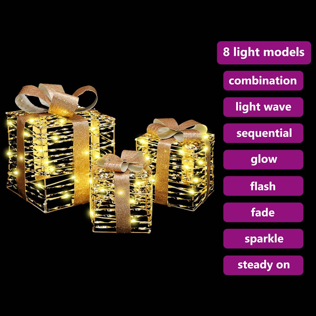 Κουτί Δώρου με 60 LED 3 pcs Θερμό λευκό 20 x 20 x 20 εκ. PET - Pakobazaar