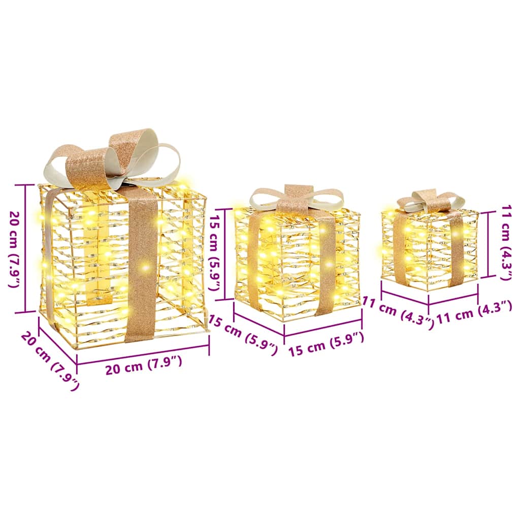 Κουτί Δώρου με 60 LED 3 pcs Θερμό λευκό 20 x 20 x 20 εκ. PET - Pakobazaar