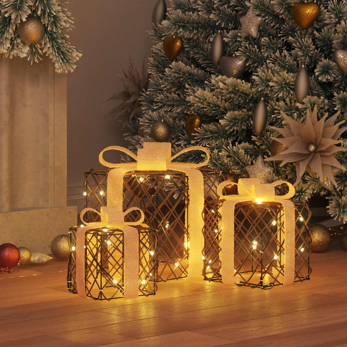 Φωτιζόμενο Χριστουγεννιάτικο Δώρο 3 τμχ. 150 LED Θερμό λευκό