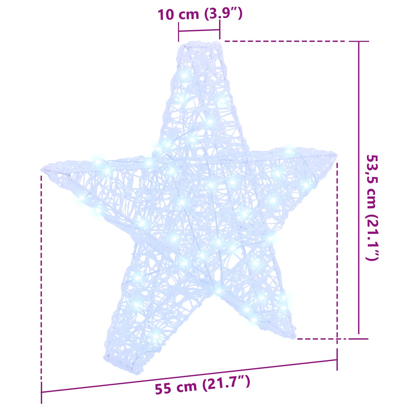 3D Αστέρι με 50 LED Ψυχρό λευκό 55 x 53.5 x 10 εκ Ακρυλικό - Pakobazaar