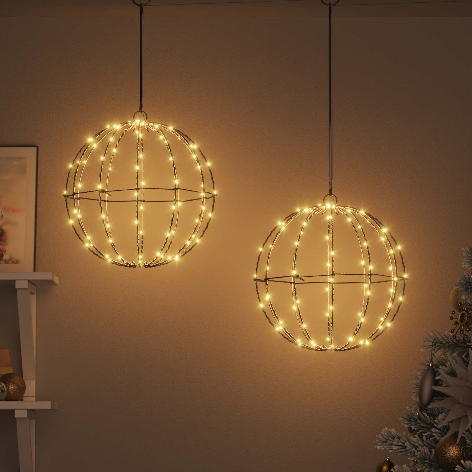Μπάλα με 192 LED 2 pcs Θερμό λευκό 30 x 30 x 32 εκ Μέταλλο - Pakobazaar