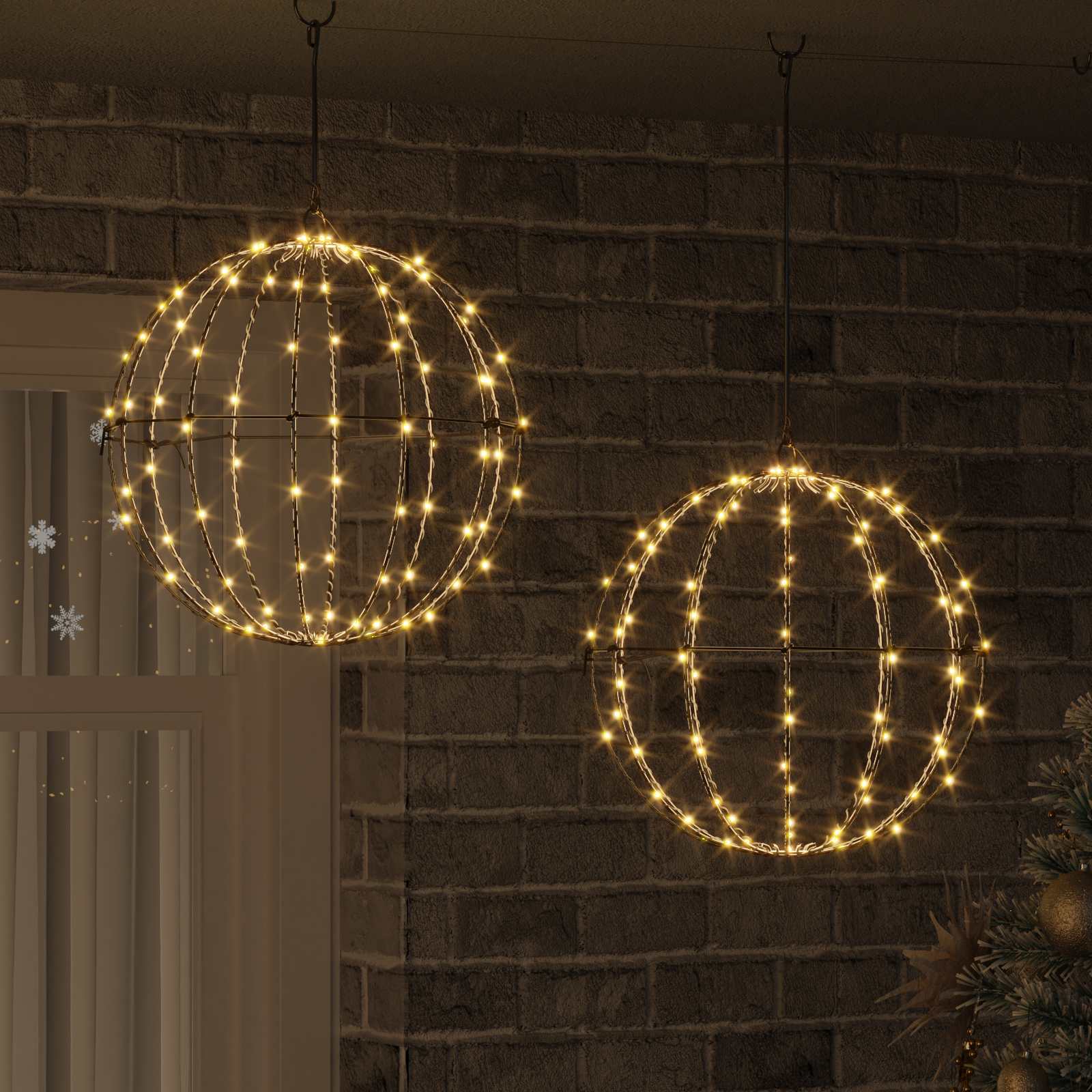Μπάλα 2 τμχ. 192 LED Θερμό λευκό 40 x 40 x 43,5 εκ Μέταλλο
