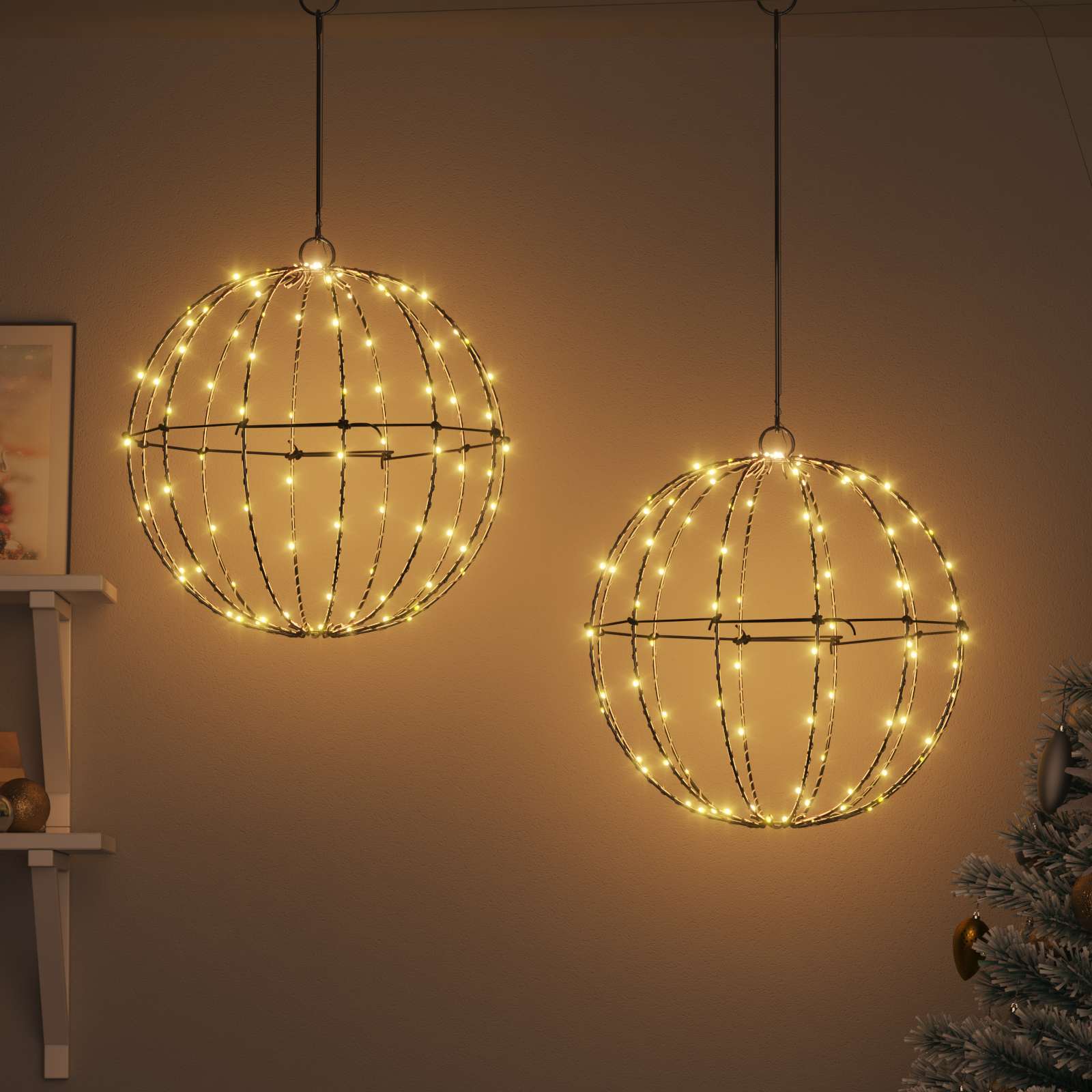 Μπάλα 2 τμχ. 192 LED Θερμό λευκό 40 x 40 x 43,5 εκ Μέταλλο
