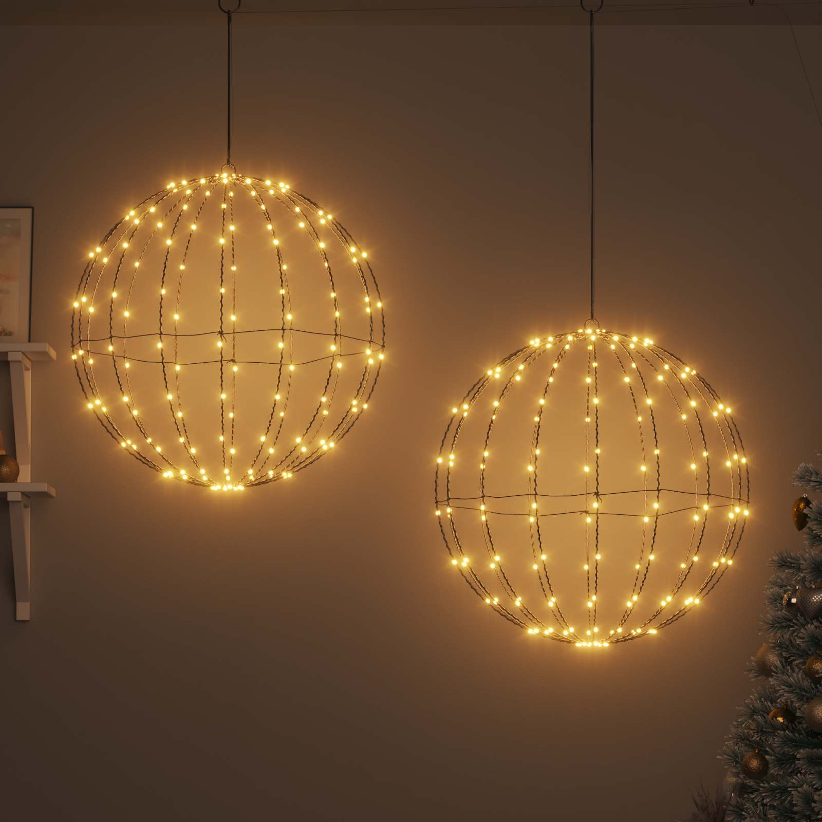 Μπάλα με 384 LED 2 pcs Θερμό λευκό 59,5 x 59,5 x 63 εκ Μέταλλο - Pakobazaar