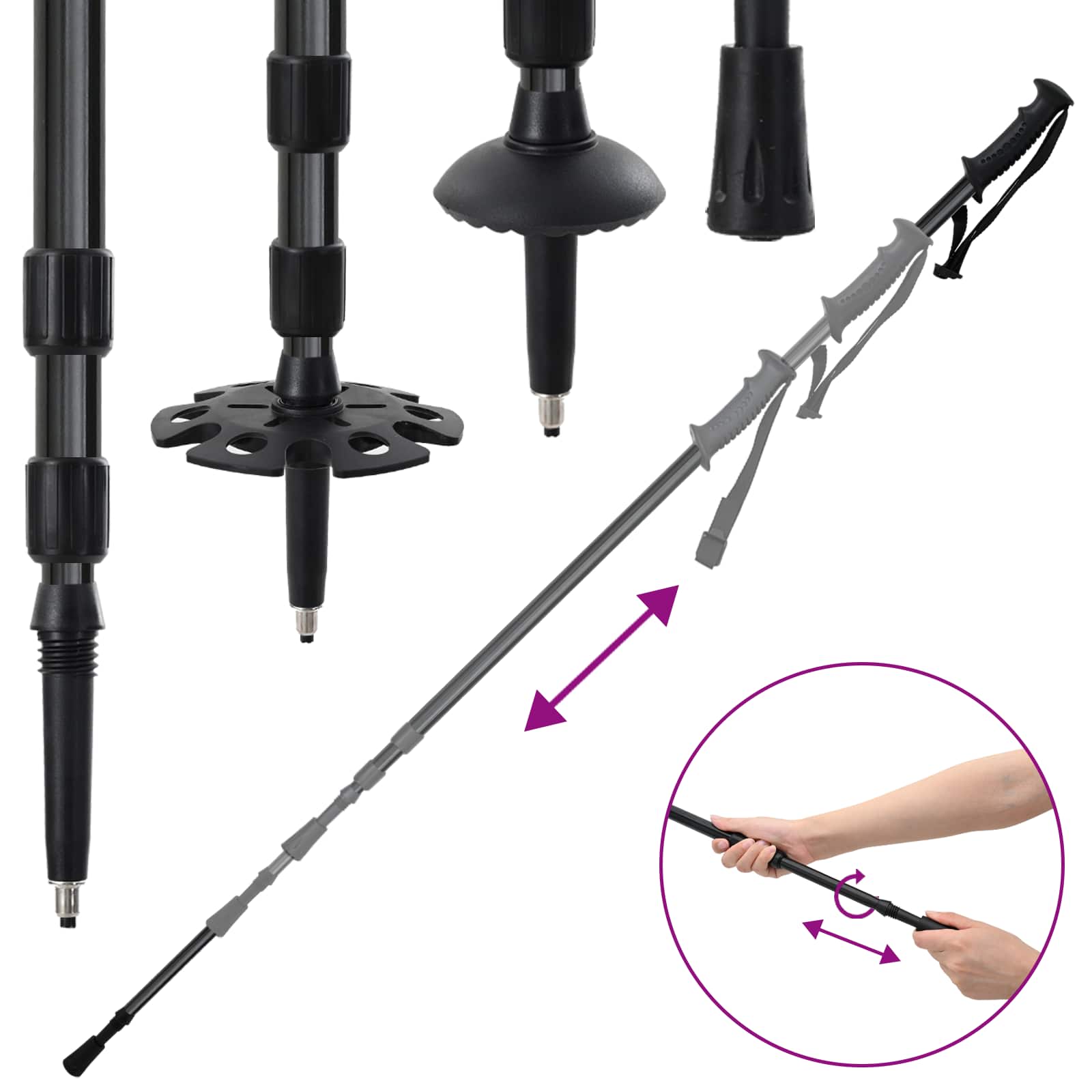 Χιονοπέδιλα 3 σε 1 με μπατόν πεζοπορίας Μπλε και Μαύρο - Pakobazaar