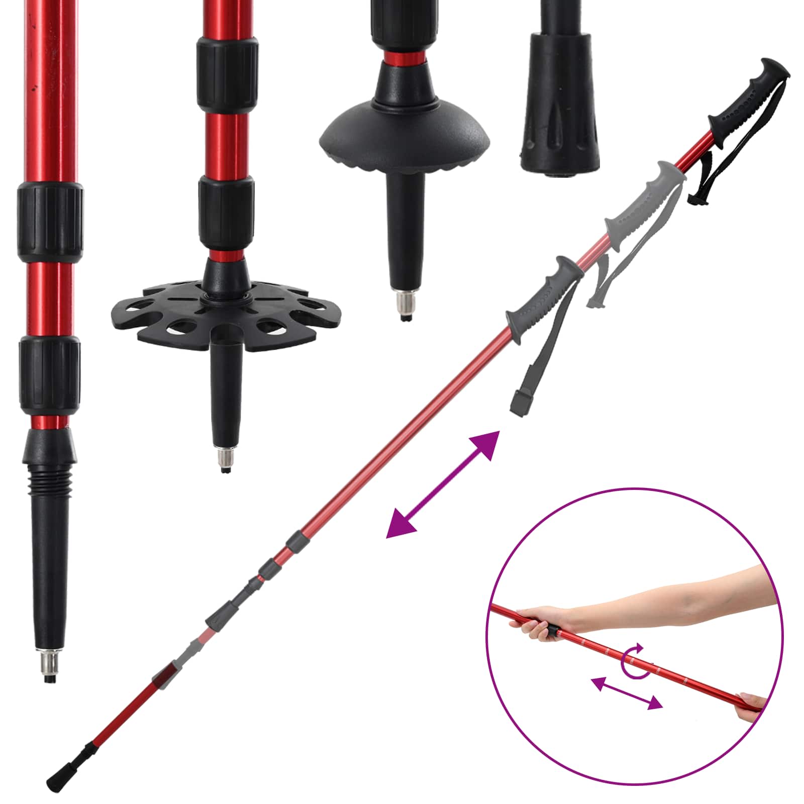 Χιονοπέδιλα 3 σε 1 με μπατόν πεζοπορίας Κόκκινο και Μαύρο - Pakobazaar