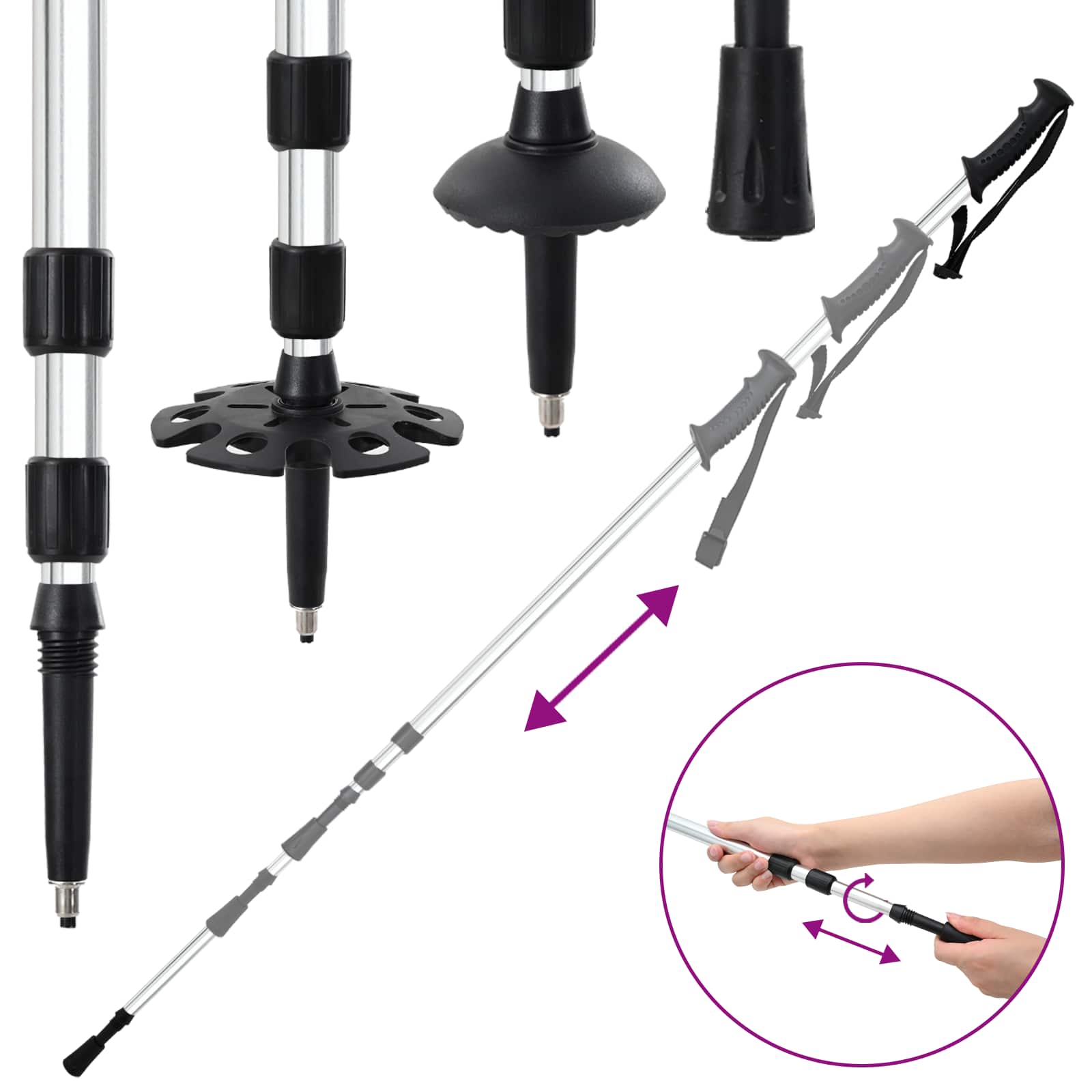 Χιονοπέδιλα 3 σε 1 με μπατόν πεζοπορίας Ασημί και Μαύρο - Pakobazaar