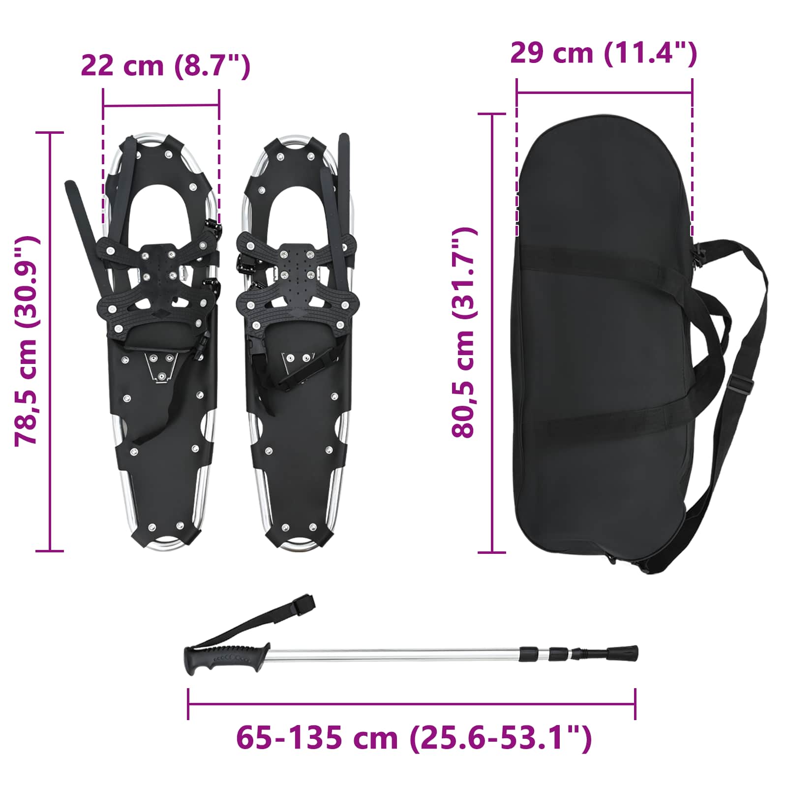 Χιονοπέδιλα 3 σε 1 με μπατόν πεζοπορίας Ασημί και Μαύρο - Pakobazaar