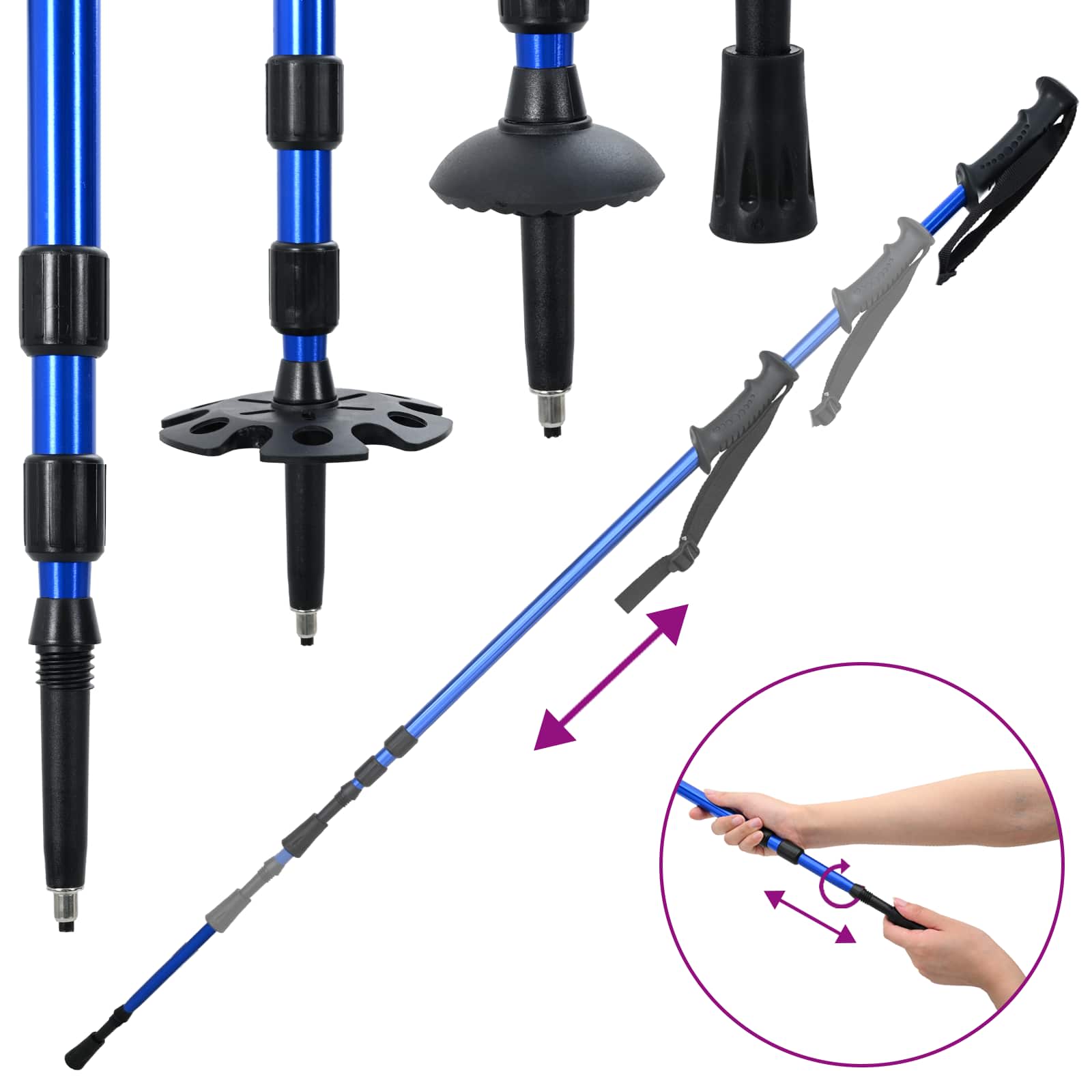 Χιονοπέδιλα 3 σε 1 με μπατόν πεζοπορίας Μπλε και Μαύρο - Pakobazaar