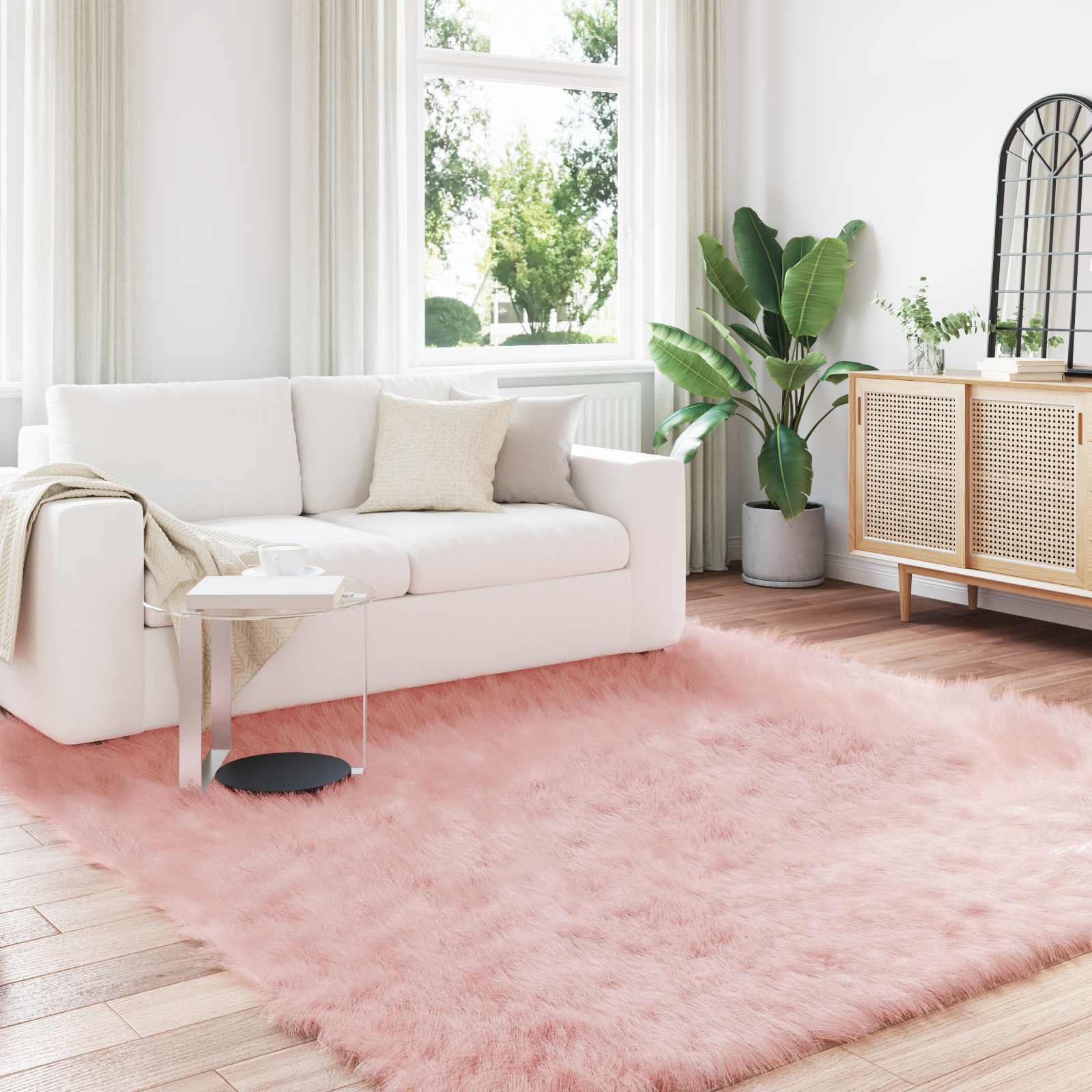 Χαλί από τεχνητό πρόβειο δέρμα TAFALLA Ροζ 240 x 240 cm